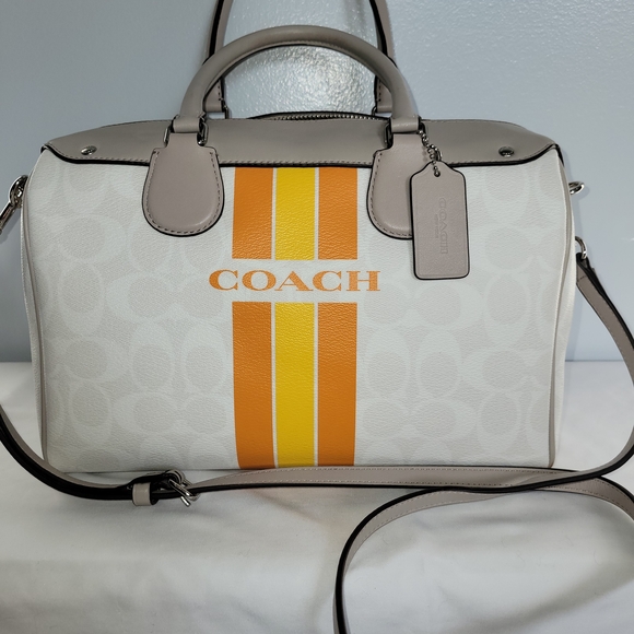 Coach Handbags - Coach Women's White and Orange Stripe Bag